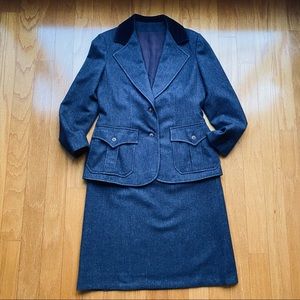 Vintage ‘70’s velvet collar wool blazer and skirt